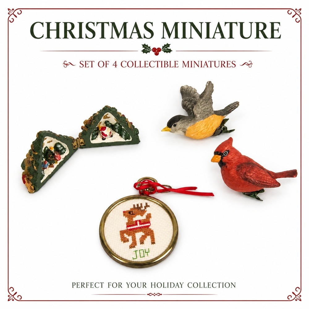 Vintage Christmas‎ Ornament Lot Hinged Resin Tree Bird Clips Cross Stitch 1993